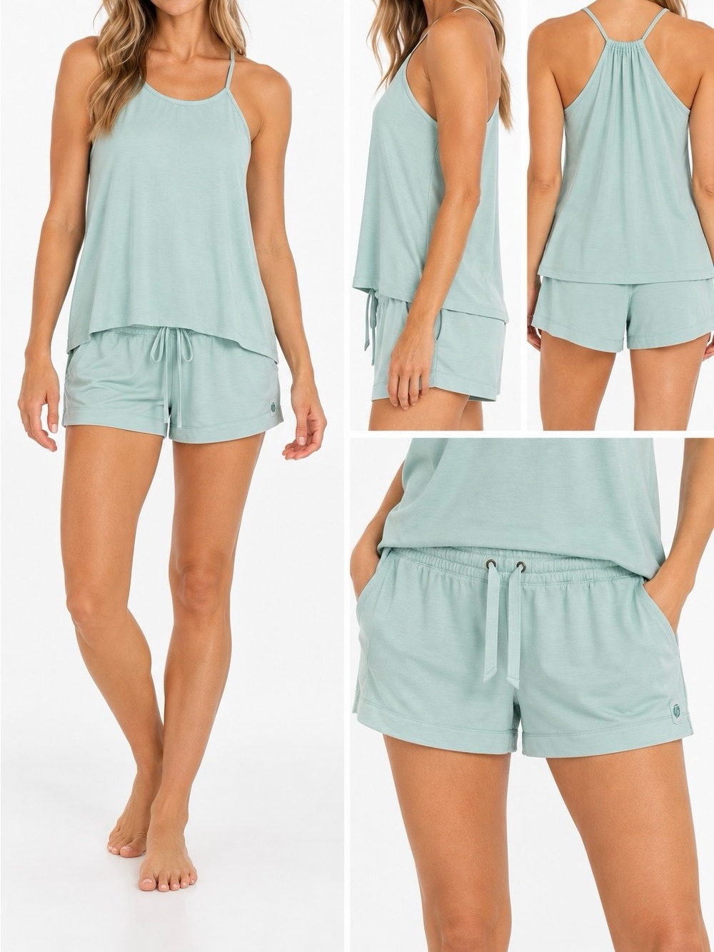 Faceplant Dreams Bamboo Pajama Lounge Set Aqua Tank Shorts Small